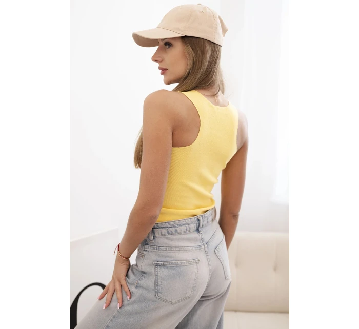 Dámská pruhovaná top s ramínky a ozdobnou nášivkou tmavě žlutá