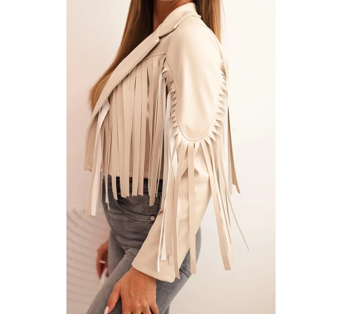 Dámská bunda z eko kůže s třásněmi v boho stylu béžová Dámská bunda z eko kůže s třásněmi v boho stylu béžová