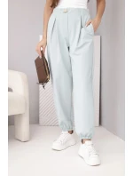 Dámské bavlněné kalhoty s vysokým pasem a ozdobným knoflíkem tmavě mátové Dámské bavlněné kalhoty s vysokým pasem a ozdobným knoflíkem tmavě mátové