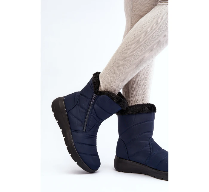 Dámské zimní boty na zip s kožešinou modré model 21644806 - Boto Dámské zimní boty na zip s kožešinou modré model 21644806 - Boto