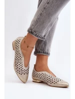 Boty Zazoo 2883 prolamované baleríny vyrobené z přírodní kůže, zlato