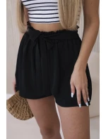 Viskózové šortky zavazované v pase černý