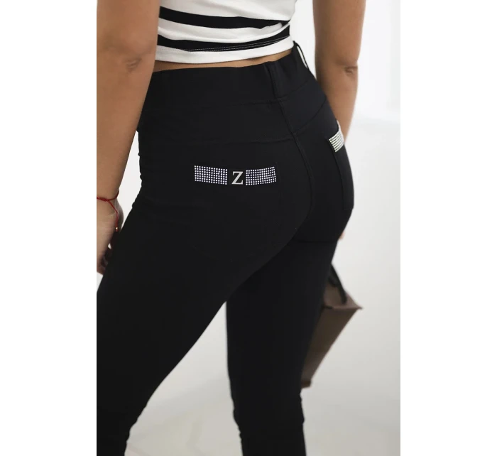 Bavlněné kalhoty se zirkony na  černý model 20592386 - K-Fashion