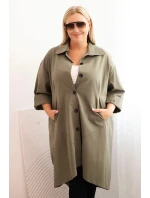 Dámský plášť Plus Size Punto s bavlnou a knoflíky khaki Dámský plášť Plus Size Punto s bavlnou a knoflíky khaki