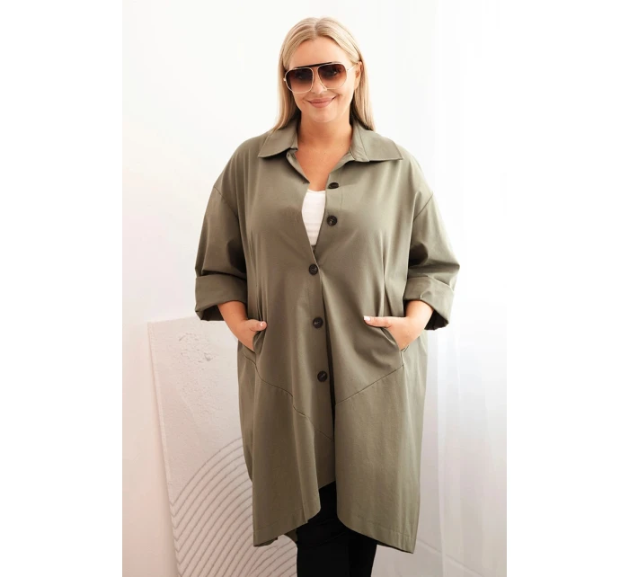 Dámský plášť Plus Size Punto s bavlnou a knoflíky khaki Dámský plášť Plus Size Punto s bavlnou a knoflíky khaki