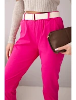 Dámské bavlněné kalhoty s páskem a ohrnutými nohavicemi model 22010182 - K-Fashion