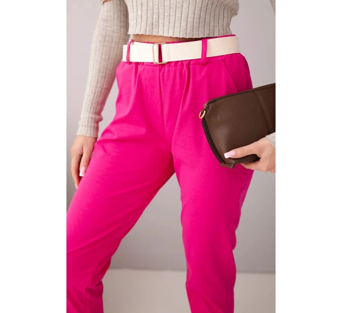 Dámské bavlněné kalhoty s páskem a ohrnutými nohavicemi model 22010182 - K-Fashion