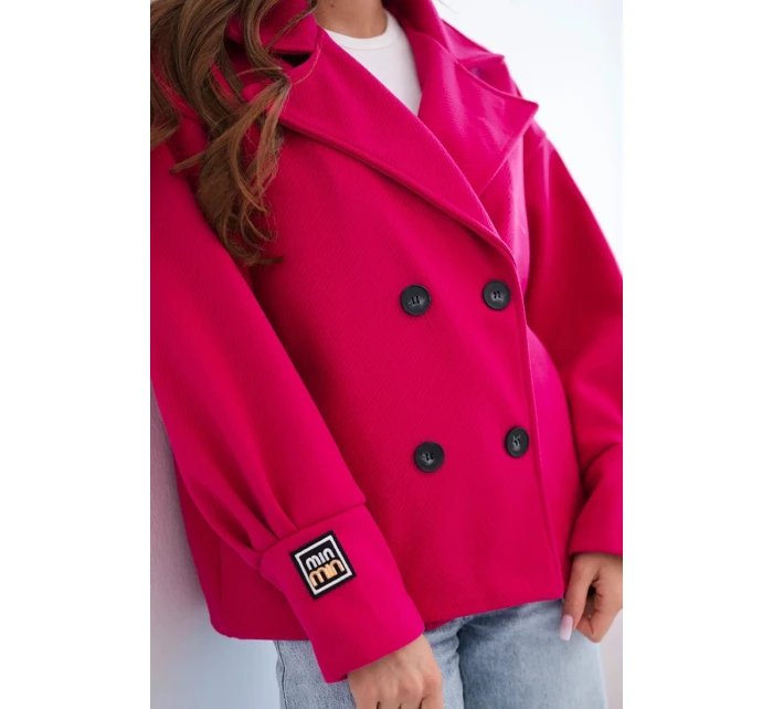 Dámská krátká dvouřadová bunda s límcem fuchsiová