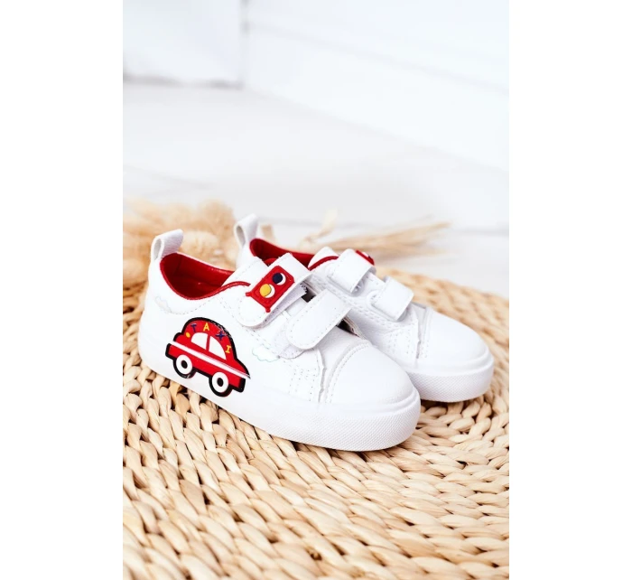 Dětské Tenisky Se Suchým Zipem Bíle-červené Taxi Dětské Tenisky Se Suchým Zipem Bíle-červené Taxi