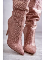 Módní kozačky na vysokém podpatku s kubickými zirkony model 21596914 - Boto