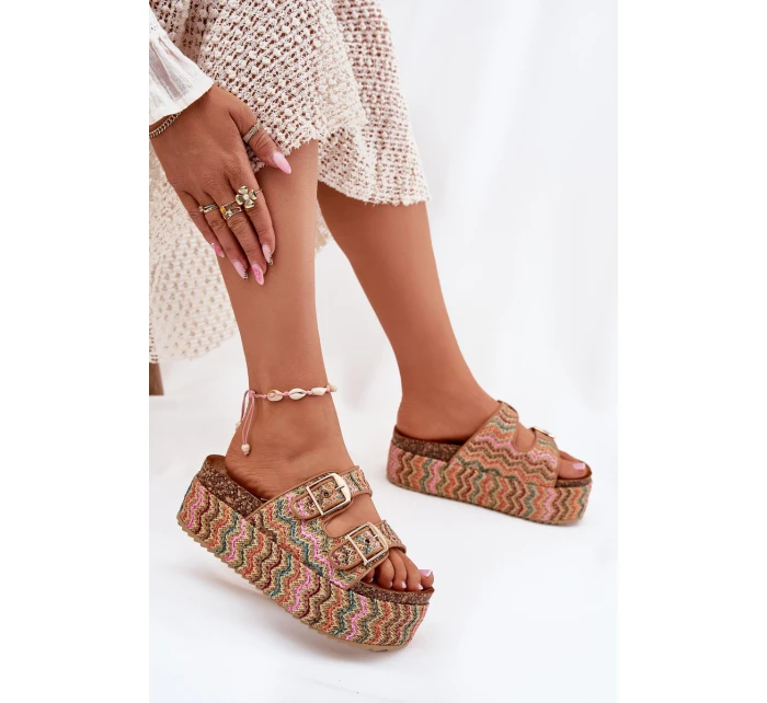 Dámské Sandály Na Masivní Platformě S Pletením A Přezkami Multikolor