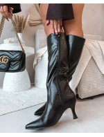 Dámské kozačky na podpatku z eko kůže černé model 21744548 - Boto