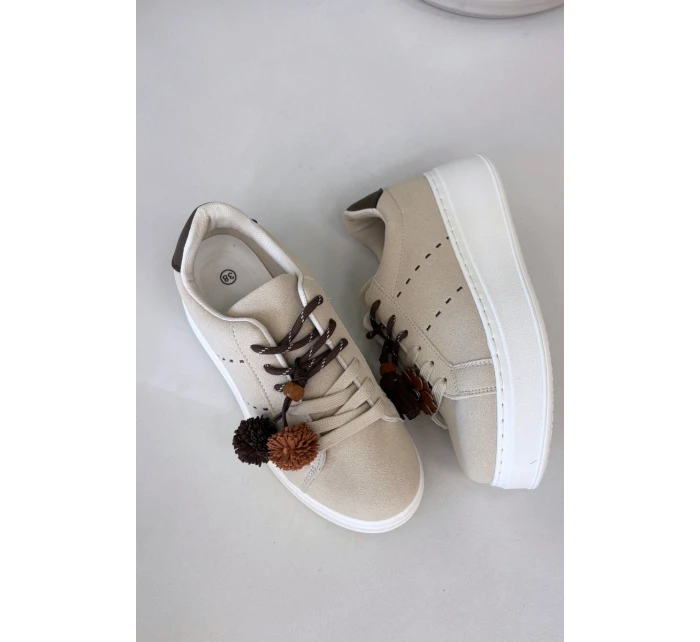 Dámské tenisky na platformě s ozdobnými pompony béžové Corinna