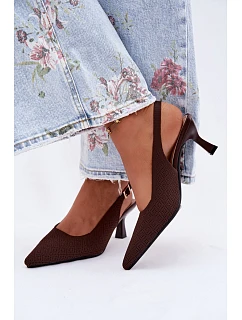 Materiálové sandály na podpatku čokoládové model 22122565 - Boto