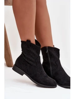 Dámské kotníkové boty s ažurovým vzorem na plochém podpatku S.Barski – černé