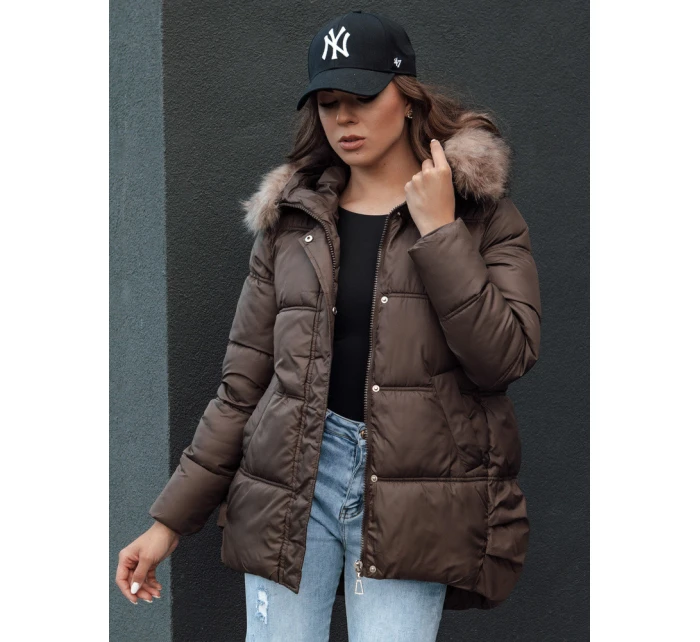 Dámská zimní bunda s kapucí STELLAR hnědá FashionStreet TY4493 Dámská zimní bunda s kapucí STELLAR hnědá FashionStreet TY4493