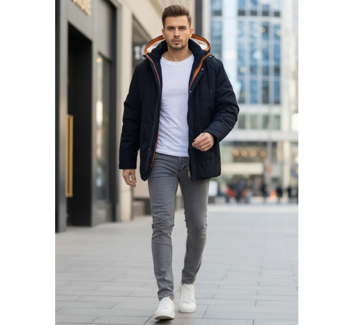 Pánská zimní bunda s kapucí tmavě modrá FashionStreet TX5043