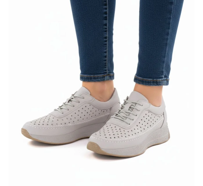 Dámské kožené ažurové polobotky Sergio Leone SP013 v šedé barvě