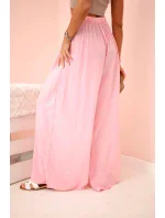 Široké dámské kalhoty s elastickým pasem světle růžová Široké dámské kalhoty s elastickým pasem světle růžová