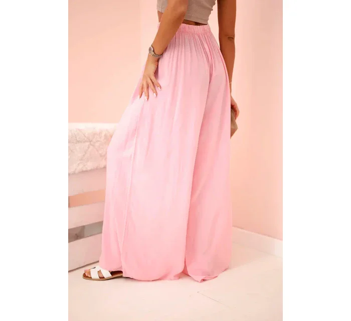 Široké dámské kalhoty s elastickým pasem světle růžová Široké dámské kalhoty s elastickým pasem světle růžová