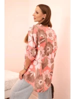 Dámská bavlněná košile s 3/4 rukávem na knoflík a kapsou malinová