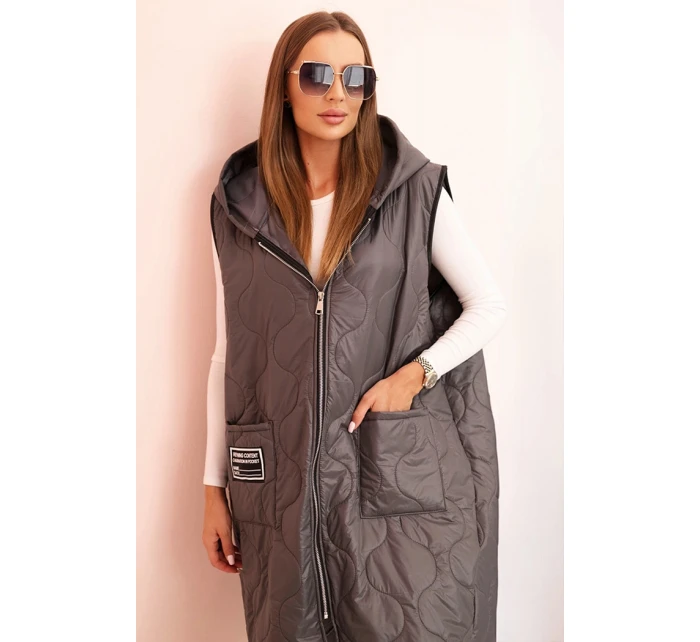 Dámská prošívaná vesta Plus Size s kapucí na zip grafitová