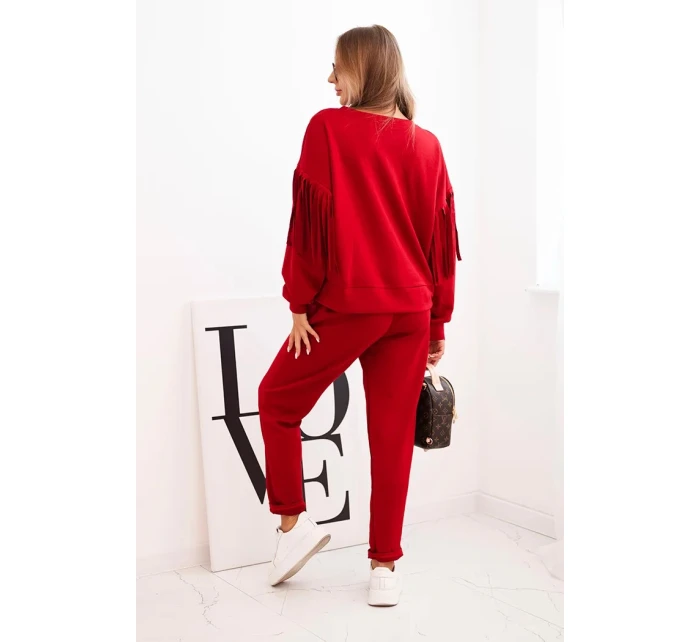 Dámská souprava máslová s třásněmi na rukávech bordó Dámská souprava máslová s třásněmi na rukávech bordó