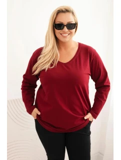 Dámská blůza Plus Size s výstřihem do V a dlouhým rukávem bordó