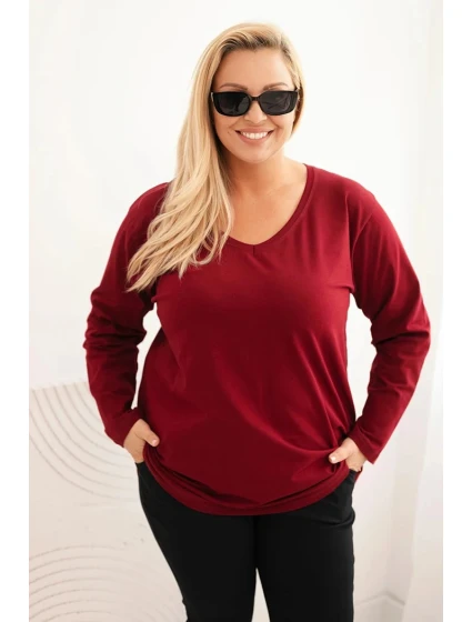 Dámská blůza Plus Size s výstřihem do V a dlouhým rukávem bordó Dámská blůza Plus Size s výstřihem do V a dlouhým rukávem bordó