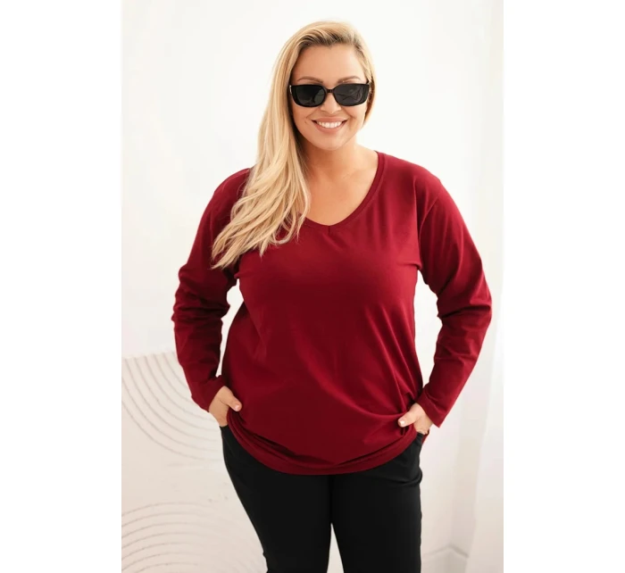 Dámská blůza Plus Size s výstřihem do V a dlouhým rukávem bordó Dámská blůza Plus Size s výstřihem do V a dlouhým rukávem bordó