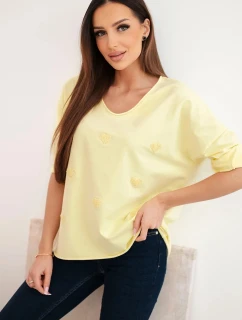 Dámská bavlněná blůza s dlouhým rukávem a srdíčky žlutý