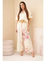 Dámský bavlněný komplet s krátkým rukávem a širokými nohavicemi žlutý