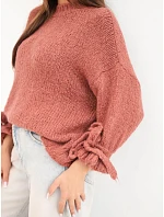 Dámský oversize svetr s mašlemi na rukávech tmavá růžová Dámský oversize svetr s mašlemi na rukávech tmavá růžová