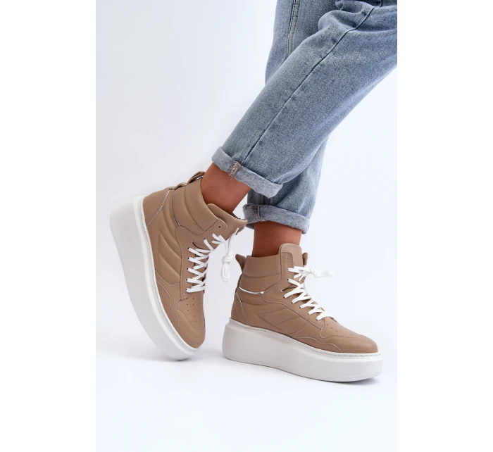 model 21647195 Dámské Kožené Sportovní Boty na Platformě Beige - Zazoo model 21647195 Dámské Kožené Sportovní Boty na Platformě Beige - Zazoo