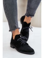Semišové Polobotky Šněrovací Na Plochém Podpatku Černé model 21670945 - Zazoo