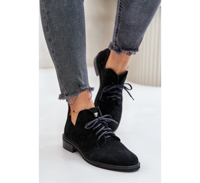 Semišové Polobotky Šněrovací Na Plochém Podpatku Černé model 21670945 - Zazoo