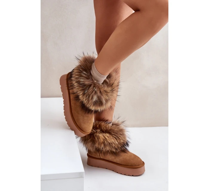 Kožené Sněhule Na Platformě S Kožešinou Camel model 21677869 - Boto