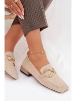 Dámské mokasíny z pravé nubukové kůže se zlatým detailem D&A CR61-3115 Béžové