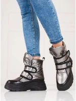 Výborné  sněhule šedo-stříbrné dámské bez podpatku