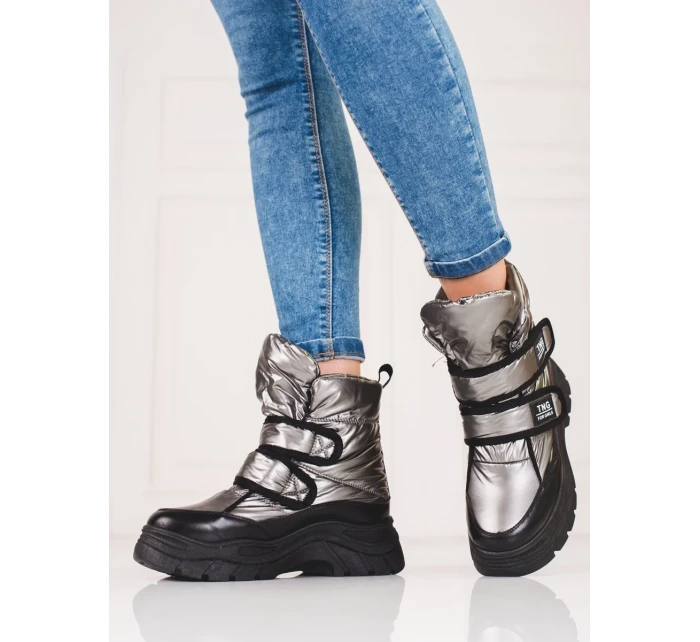 Výborné  sněhule šedo-stříbrné dámské bez podpatku