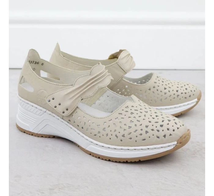 Skórzane  na beżowe model 22033926 - Rieker