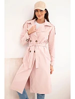 Dámský kabát model 22084717 v pase s límcem tmavý pudrový růžový - K-Fashion Dámský kabát model 22084717 v pase s límcem tmavý pudrový růžový - K-Fashion