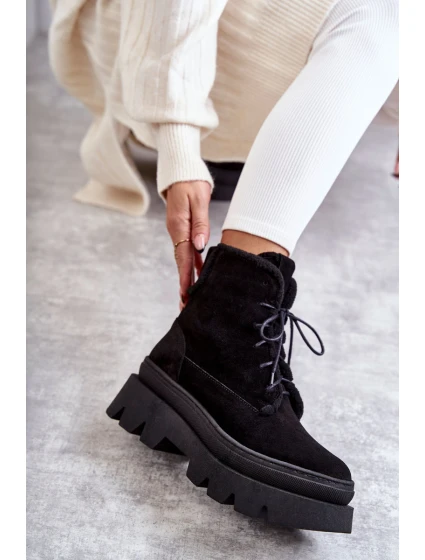 Semišové teplé šněrovací boty Černe model 21598766 - Boto