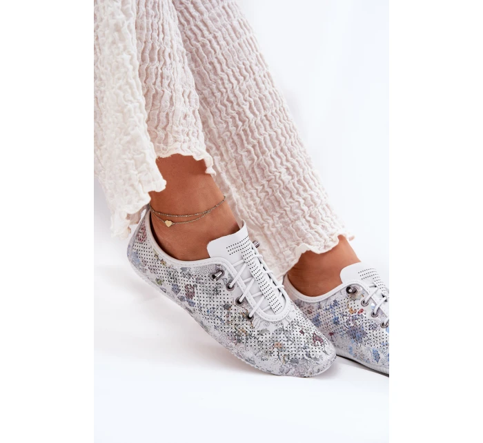 Dámské Kožené Polobotky Z Přírodní Kůže Vzorované model 21691782 Bílé - Artiker