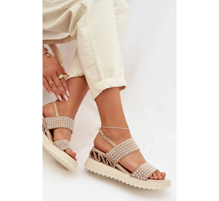 Kožené semišové sandály s ozdobou D&A CR61-3067 Béžové