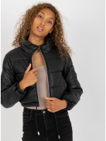 Černá, krátká zimní bunda z ekokůže