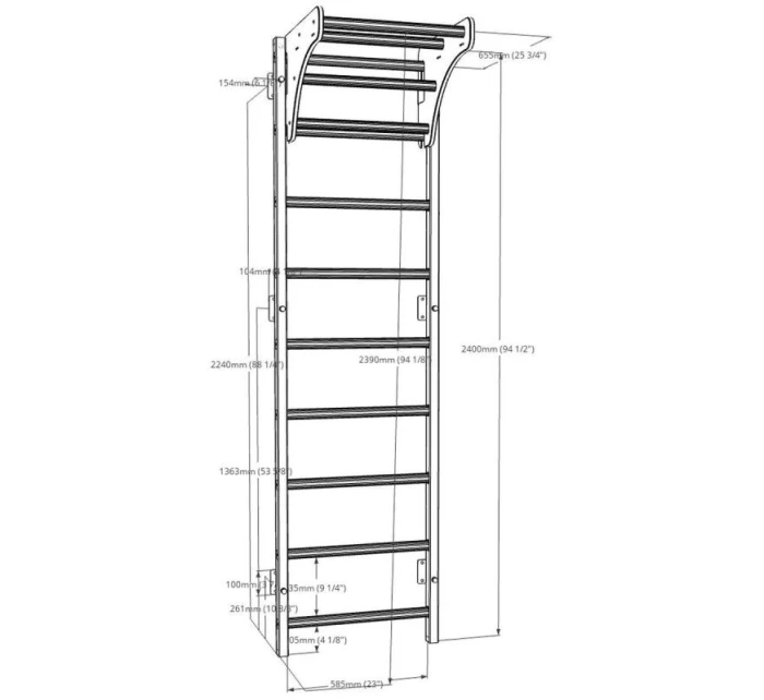 DŘEVĚNÝ KOVOVÝ GYMNASTICKÝ ŽEBŘÍK S DŘEVĚNOU LAVIČKOU 711W