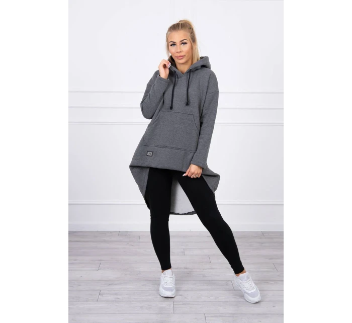 Zateplená mikina s dlouhými zády a kapucí v grafitové barvě