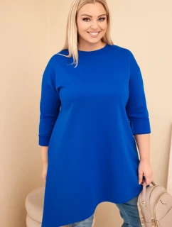 Dámská suknička Plus Size z viskózy s volným střihem a dlouhým rukávem chabrová