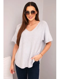 Dámská svetr s krátkým rukávem a výstřihem do V šedá